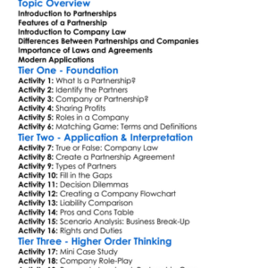 Partnership And Company Law Worksheet Activity Booklet