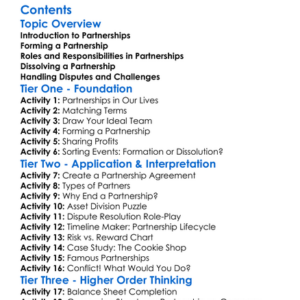 Partnership Formation And Dissolution Worksheet Activity Booklet