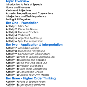 Parts Of Speech Worksheet Activity Booklet