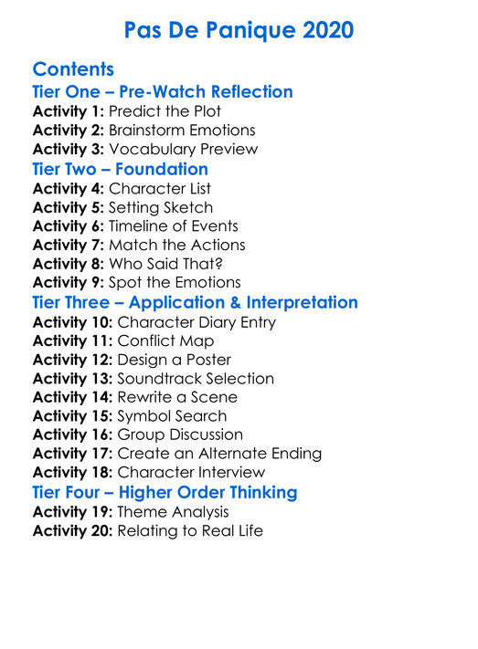 Pas De Panique 2020 Worksheet Activity Booklet