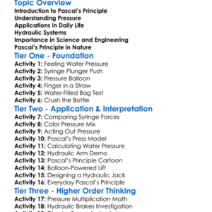 Pascals Principle Worksheet Activity Booklet