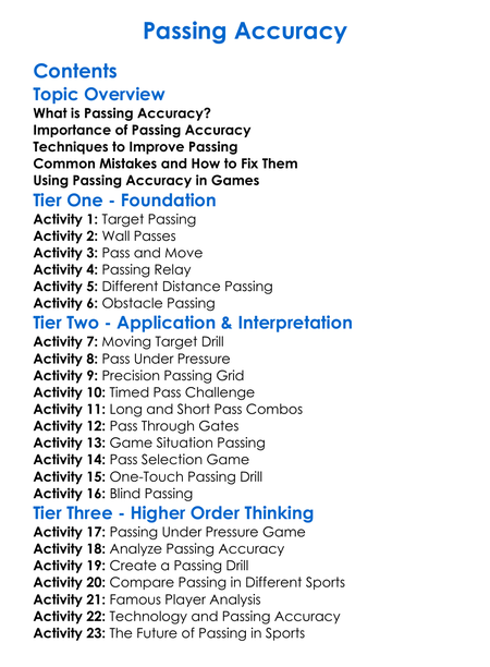 Passing Accuracy Worksheet Activity Booklet