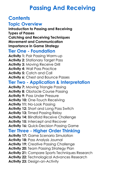 Passing And Receiving Worksheet Activity Booklet