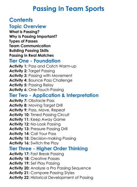 Passing In Team Sports Worksheet Activity Booklet