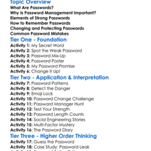 Password Management Worksheet Activity Booklet