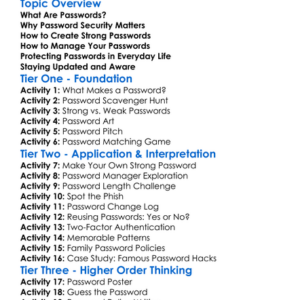 Password Security Worksheet Activity Booklet