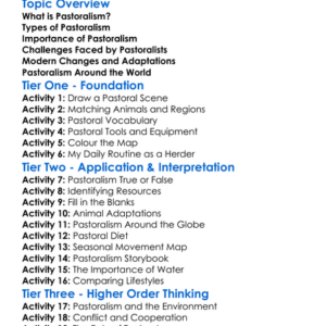 Pastoralism Worksheet Activity Booklet