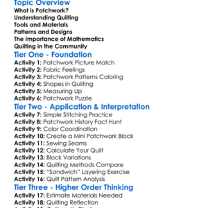Patchwork And Quilting Basics Worksheet Activity Booklet