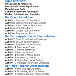 Patchwork Techniques Worksheet Activity Booklet