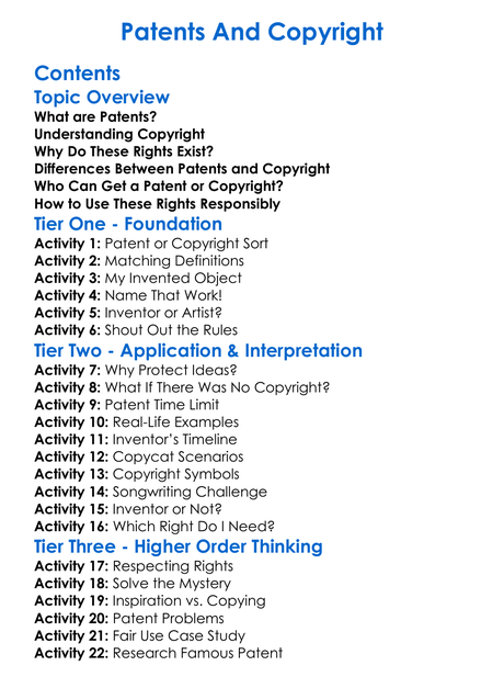 Patents And Copyright Worksheet Activity Booklet