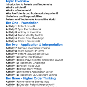Patents And Trademarks Worksheet Activity Booklet