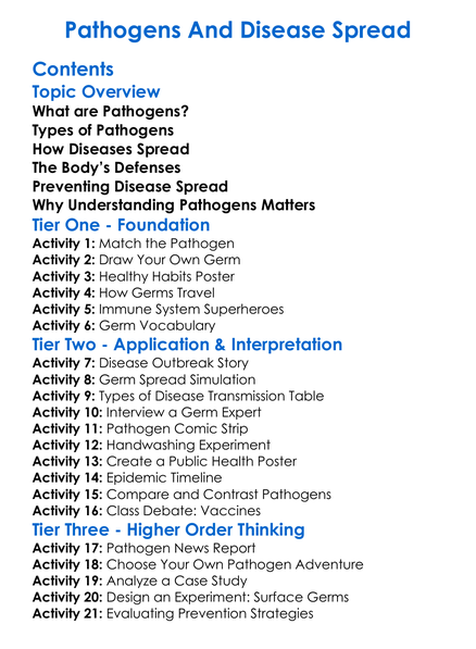 Pathogens And Disease Spread Worksheet Activity Booklet