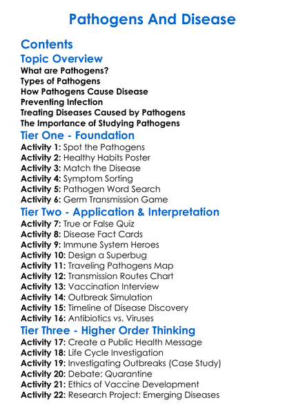 Pathogens And Disease Worksheet Activity Booklet