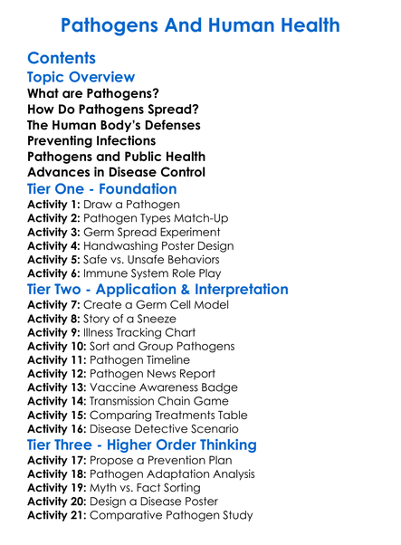Pathogens And Human Health Worksheet Activity Booklet