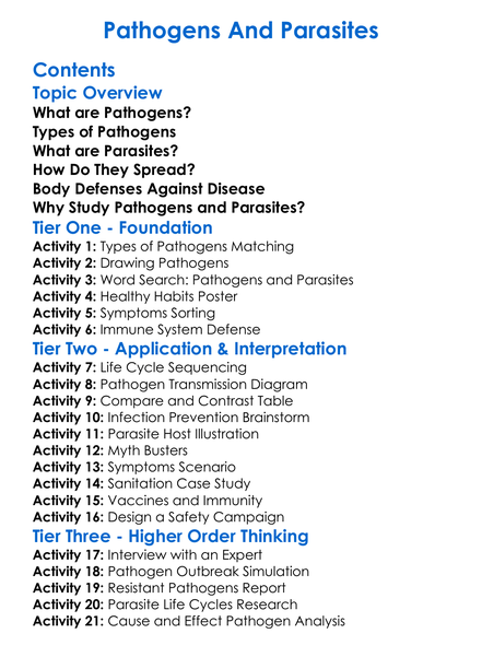 Pathogens And Parasites Worksheet Activity Booklet