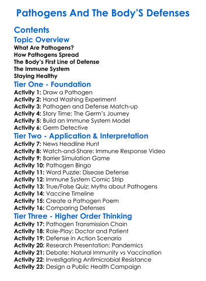 Pathogens And The Bodys Defenses Worksheet Activity Booklet