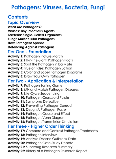 Pathogens Viruses Bacteria Fungi Worksheet Activity Booklet