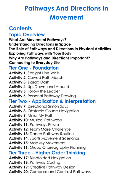 Pathways And Directions In Movement Worksheet Activity Booklet