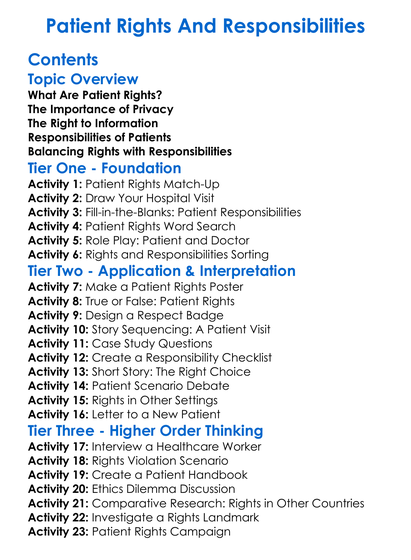 Patient Rights And Responsibilities Worksheet Activity Booklet