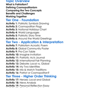 Patriotism And Cosmopolitanism Worksheet Activity Booklet