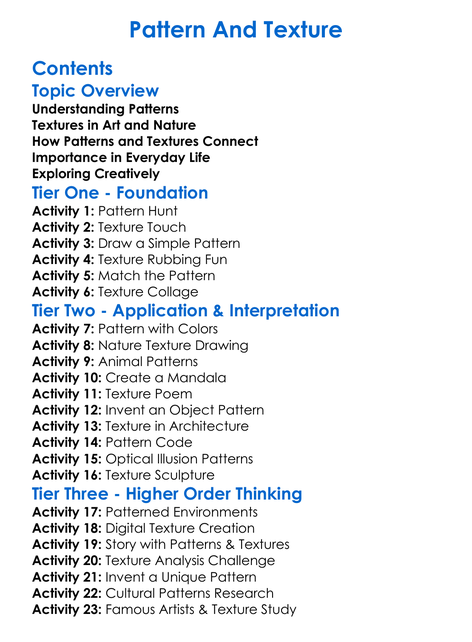 Pattern And Texture Worksheet Activity Booklet