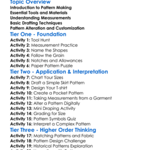 Pattern Making And Drafting Basics Worksheet Activity Booklet