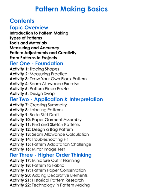 Pattern Making Basics Worksheet Activity Booklet