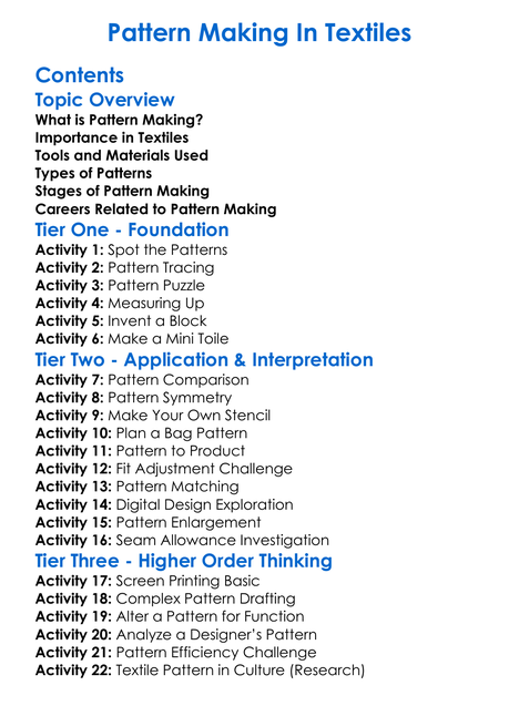 Pattern Making In Textiles Worksheet Activity Booklet