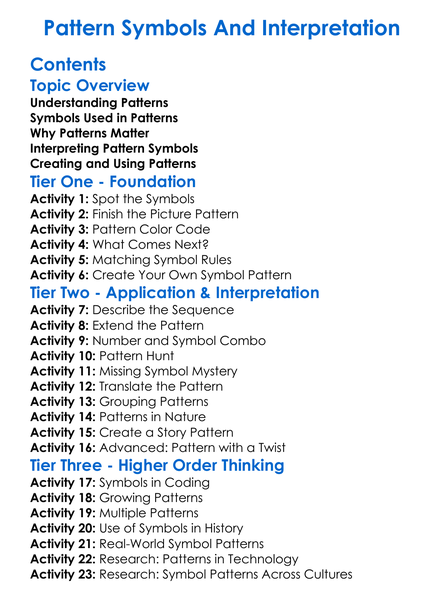 Pattern Symbols And Interpretation Worksheet Activity Booklet