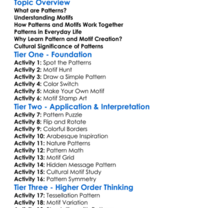 Patterns And Motif Creation Worksheet Activity Booklet