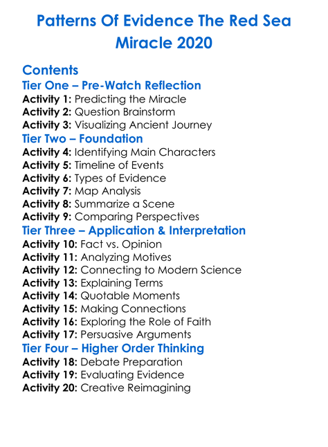 Patterns Of Evidence The Red Sea Miracle 2020 Worksheet Activity Booklet