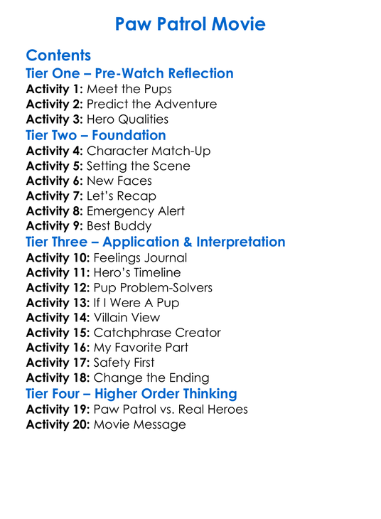 Paw Patrol Movie Worksheet Activity Booklet