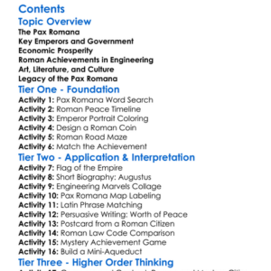 Pax Romana And Roman Achievements Worksheet Activity Booklet