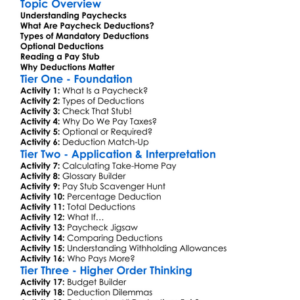 Paycheck Deductions Worksheet Activity Booklet