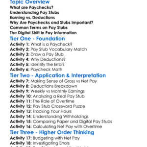 Paychecks And Pay Stubs Worksheet Activity Booklet