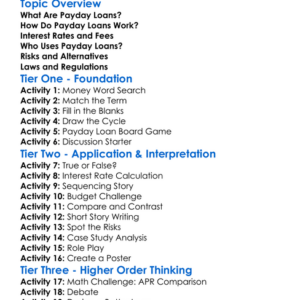 Payday Loans Worksheet Activity Booklet
