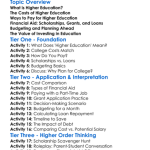Paying For Higher Education Worksheet Activity Booklet