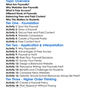 Paywalls And Free Access Worksheet Activity Booklet
