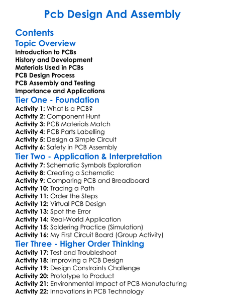 Pcb Design And Assembly Worksheet Activity Booklet