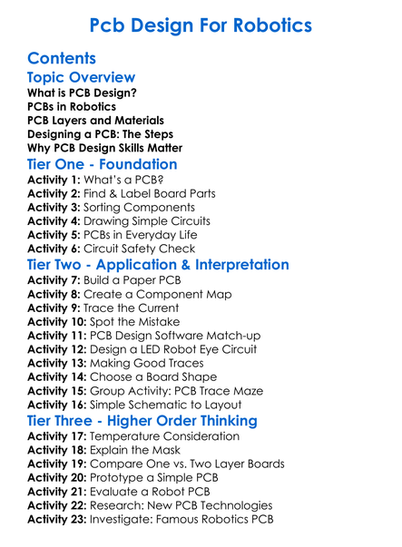 Pcb Design For Robotics Worksheet Activity Booklet