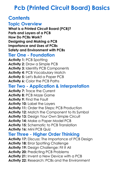 Pcb Printed Circuit Board Basics Worksheet Activity Booklet