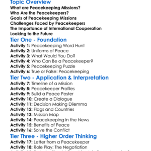 Peacekeeping Missions Worksheet Activity Booklet