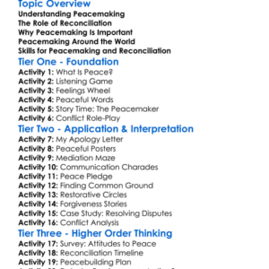 Peacemaking And Reconciliation Worksheet Activity Booklet