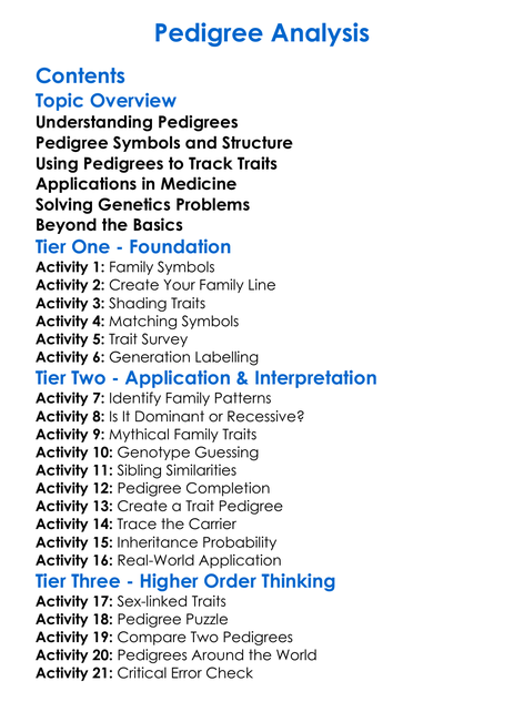 Pedigree Analysis Worksheet Activity Booklet