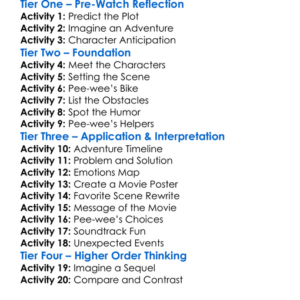 Pee-Wees Big Adventure Worksheet Activity Booklet