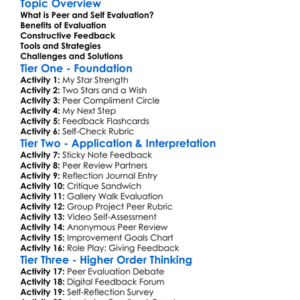 Peer And Self Evaluation Worksheet Activity Booklet