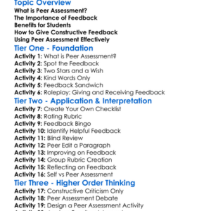 Peer Assessment And Feedback Worksheet Activity Booklet