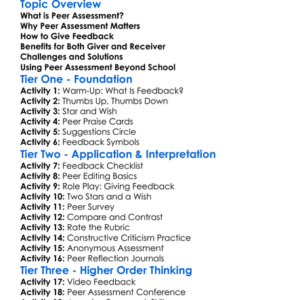Peer Assessment In Activities Worksheet Activity Booklet