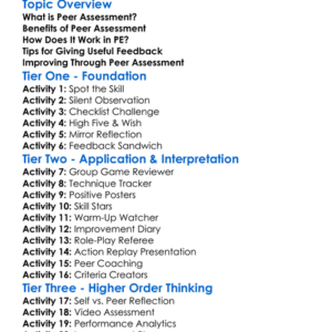 Peer Assessment In Pe Worksheet Activity Booklet