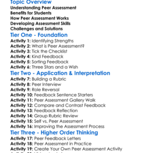 Peer Assessment In Performance Worksheet Activity Booklet